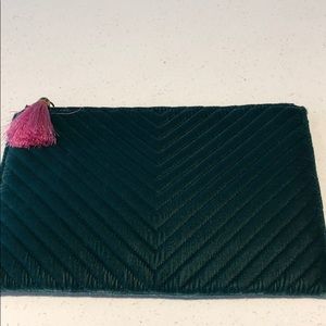 Emerald green velvet J. Crew clutch NWT